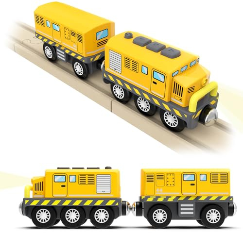 DxxD Tren Eléctrico de Juguete para Niños, Tren de Juguete Locomotora de acción con Pilas, Juguete de Coche con luz y sonido, Compatible con Thomas, Brio, Regalo Coche de Juguetes para Niños, Amarillo