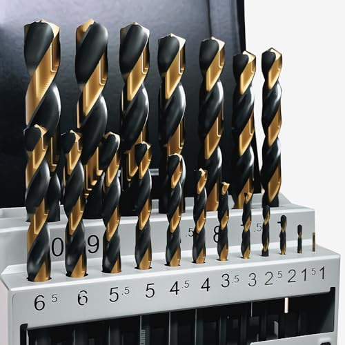 GREYWOLF 19-teiliges Bohrerset, HSS-Hartmetallbohrer, Schwarz-Gold-Finish, Metallbohrerset mit Indexbox, für gehärtetes Metall, Gusseisen und Holz-Kunststoff (1,0 mm - 10,0 mm)