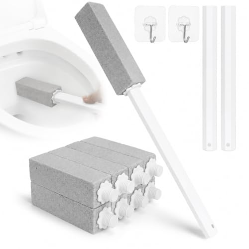 8 Pack Pumice Stone for Toilet with Extra Long Handle and Adhesive Hooks