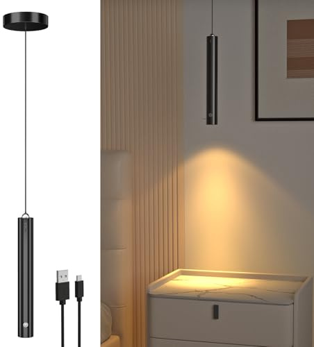 Lamptobe Battery Pendant Light,3000 mAh USB Rechargeable Hanging Ceiling Light with Touch Dimmable Control,No Wirie,1Pc Modern Wireless Pendant Lights Height Adjustable,for Island,Bedside,Bedroom