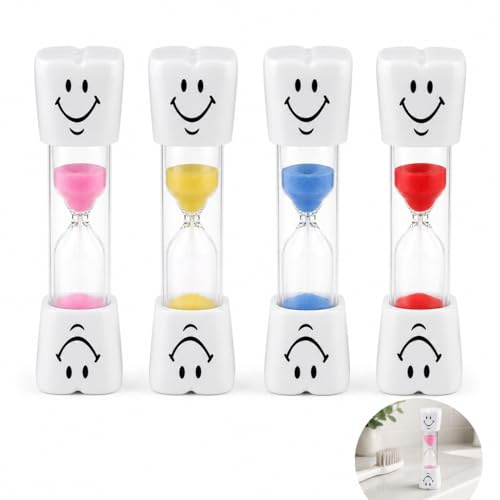 4 pezzi clessidra 3 minuti, orologio digitale con faccina sorridente, clessidra 3 minuti per lavarsi i denti, design colorato per una gestione giocosa del tempo