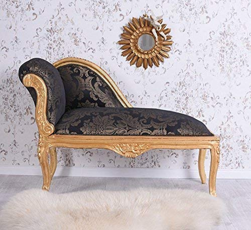 Chaise Longue Baroque Pouf Ancien canapé Or Noir Chaise-Longue Banquette capitonnée Palazzo en exclusivité