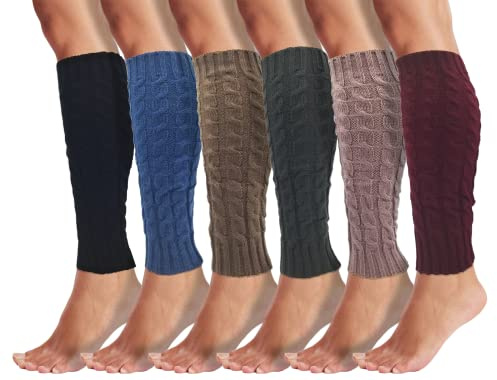 Winterlace Womens Leg Warmers 6 Pairs Dance Ballet Knee High Sleeve Cable Knit Long 80s Retro Workout Gym Pilates Yoga