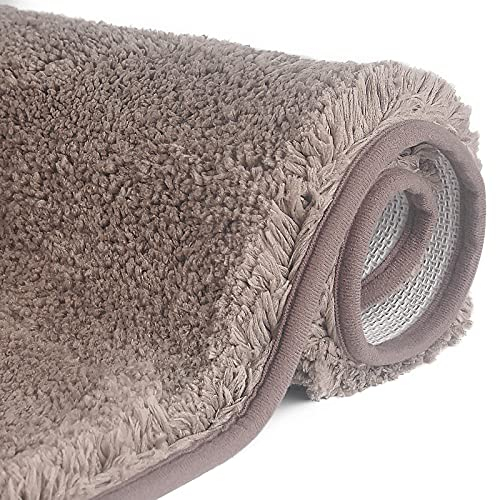 FCSDETAIL rutschfeste, Hochflor Badteppiche 50 x 80 cm, Maschinenwaschbare Badematte, Badvorleger mit Wasserabsorbierenden, Weichen Mikrofasern für Badewanne, Dusche und Badezimmer (Braun)