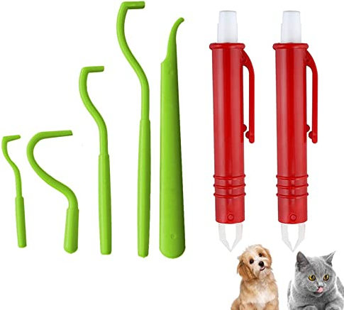 iJiZuo Zeckenzange, Zeckenzange für Hund und Katzen, 5 Zeckenhaken und 2 Zeckenzange, Zeckenentfernung In Sekunden Für Haustiere, Hund, Katze und Mensch