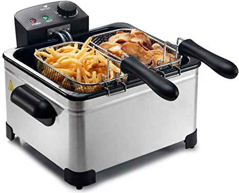 SENYA Friteuse électrique cuve amovible inox 5L, grande capacité, 3 paniers amovibles, 2000W, Family Fryer, SYCK-DF009, Argent