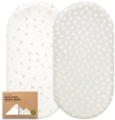 2-Pack Bio Spannbettlaken für Babybett, Kinderwagen, Stubenwagen & Wiegen - 100% Baumwolle Matratze Bezug, Unisex Beistellbett für Mädchen, Jungen (Meadow)