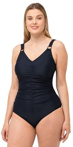 Ulla Popken Damen Wiebke, Frontraffung Badeanzug, Schwarz, 54 EU