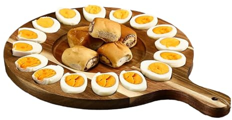 Shurzzesj Fuente de Huevos para Huevos Rellenos,Plato de Huevos Rellenos | Bandeja Redonda de Madera con Asa Recipiente para Platos | Tabla de Embutidos Reversible, Plato para Huevos y Bandeja