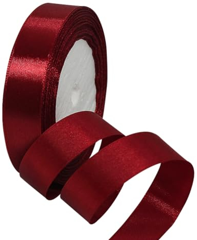 XMASOLD Satinband, 22 meter vinröd, 15 mm brett presentband för presentförpackning, gör-det-själv-hantverk, buketter, sömnadsprojekt, rosetttillverkning, födelsedags- och bröllopsdekorationer