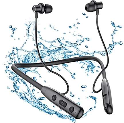 SOPPY Bluetooth 5.3 Kopfhörer Sport in Ear, Kabellose Sportkopfhörer Magnetisches Ohrhörer Nackenbügel Kopfhörer mit Mikrofon/IPX6 Wasserdicht/30 Std. Spielzeit/Geräuschreduzierung, Schwarz