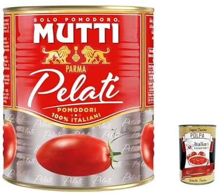 24x Mutti Pomodori Pelati Geschälte Tomaten 100% italienische Tomaten 800g Dose Tomaten Sauce + Italian Gourmet polpa 400g