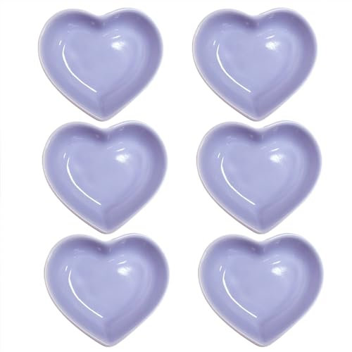 Pirhosigma 6 pcs Light Purple Heart Shaped Porcelain Soy Sauce Dish Snack Bowl Ceramic Dip Dipping Bowls 1.65 oz for Dinner Baking BBQ and Cooking