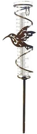 7 Rain Meter, Capacity Glass Spiral Rain Meter, Cast Iron Bird Hanging Rain Meter, Glass Rain Gauge with Spiral Metal Frame Stakes, Removable Rain Gauge Tube for Outdoor Garden Patio Lawn