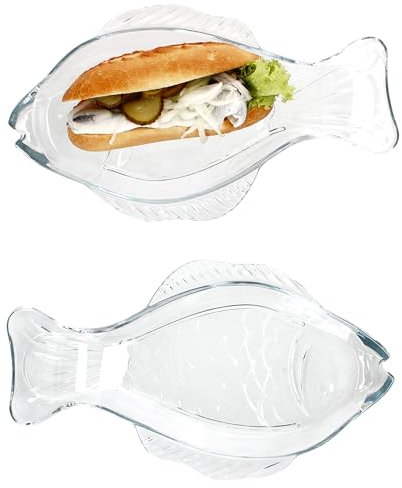 MamboCat 2er Set OSLO Fischplatte M I (LxB) 29x16cm I Servierplatte aus Glas mit Fisch-Relief für Fisch, Meeresfrüchte, Salate, Snacks & Co.