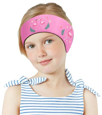 MoKo Fascia per capelli da nuoto, in neoprene, impermeabile, elastica e con chiusura, per bambini 1-2 anni, taglia S, cappello di paglia rosa fenicottero