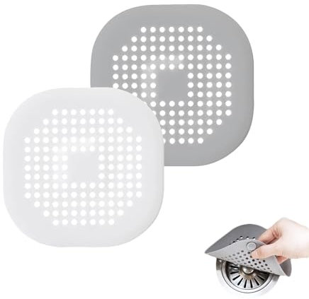 Eupneicu Coladores De Drenaje De Silicona[ 2 Piezas ], Silicona Atrapa Pelos Ducha con Ventosa, Ventosa Fuerte para Bañera, Baño, Cocina [Blanco + Gris]