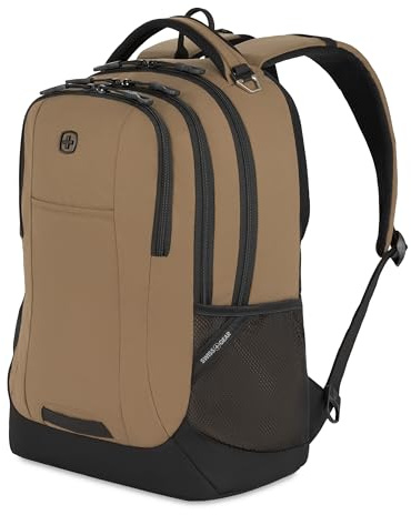 SWISSGEAR Cecil 18-Inch Laptop Backpack Fits 16-Inch Laptop, Travel Daypack with Organizer Pockets, Water Bottle Holders & Padded Straps – Pastel Brown/Black
