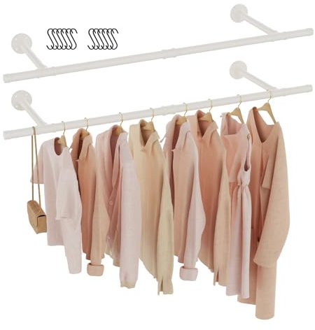 GUOHNHE Perchero Para Pared, Diseño Industrial, Tubo Desmontable, Soporta Hasta 60 kg, Fácil Montaje, Barras Extraíbles de Metal, para Espacios Reducidos, 121 cm, 2 Pack, Blanco, SG121W-2