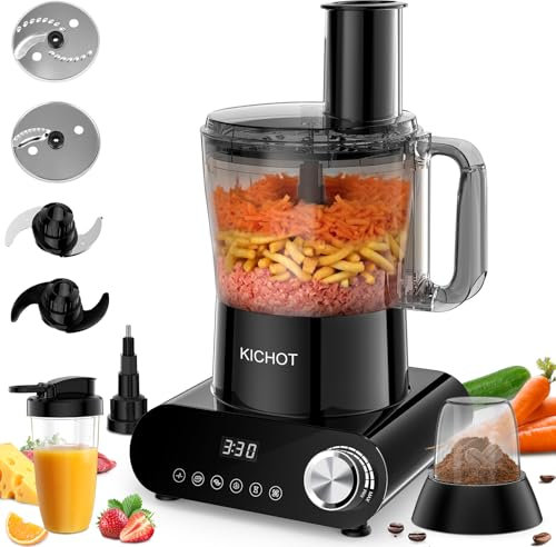Robot de cuisine & Éminceur, 2.5 L Food Processor 1500 W avec grand tube d'alimentation – Créage de glace, Mouture, Presse-citron, Râpage, Coupe & Pâtisserie, Noir