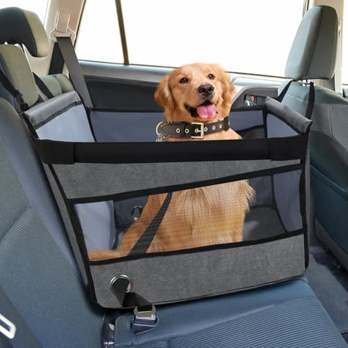 Trasportino per Cani Auto, Seggiolino per Cani con Finestra a Rete Traspirante, Cintino di Sicurezza Regolabile, Impermeabile, per Auto di Piccola Taglia (49x49x38 cm)