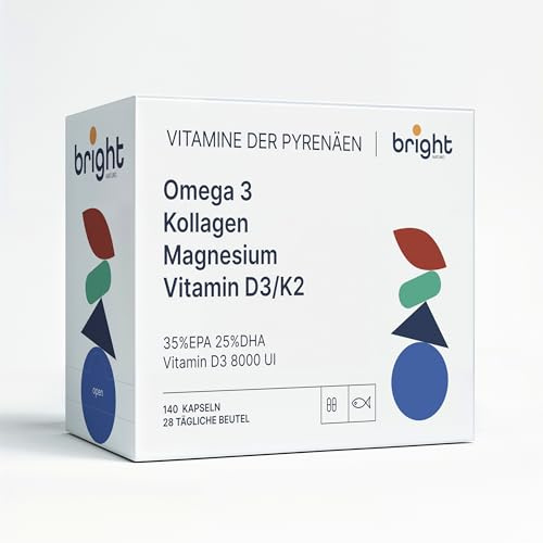 Omega 3 Magnésium Vitamine D3 K2 8000 UI Collagène Marin Hydrolysé Acide Hyaluronique Q10 Zinc – Gestion Osseuse et Cellulaire, 4 Compléments en 1 Paquet pour Articulations et Énergie I 28 Doses