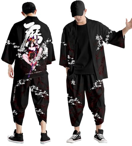 DUHENWU Set di Giacche Kimono Giapponese per Uomini, Stile Cinese, Cardigan e Pantaloni Sportivi a Maniche Corte, Tuta da Tempo Libero a Vestibilità Sciolta, Tuta da Jogging Retro con Stampa 3D 3D
