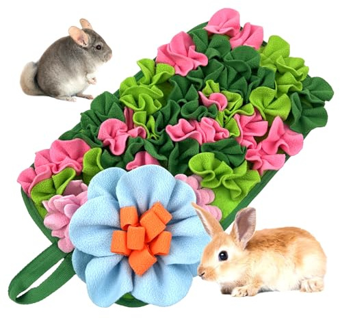 Small Animals Foraging Mat – Cute Rabbit Feeding Mat with Fun Design, Slow Eat Durable Fleece Pad for Rabbits, Hamsters, Guinea Pigs (Green)