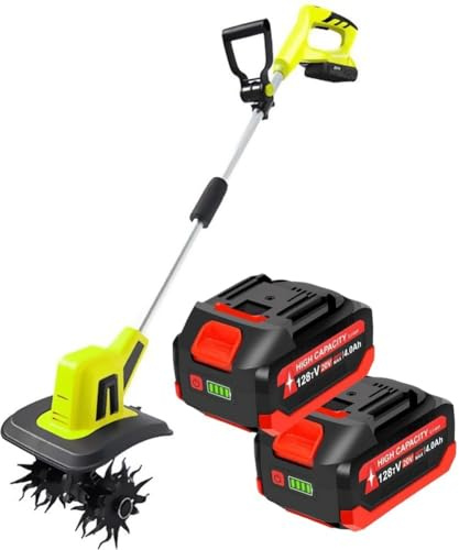 Motozappa da Giardino A Batteria con 4 Lame in Acciaio,Coltivatore Elettrico da Giardino,Coltivatore Alimentato A Batteria,Pratica Motozappa Elettrica Compatta Motocoltivatore,per I Lavori in Giardino
