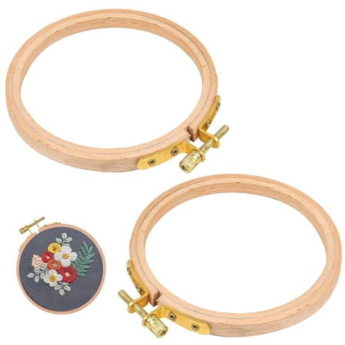 xoqoiuo 2 PCS Small Embroidery Hoops 4 Inch, Adjustable Cross Stitch Accessories for Craft Sewing and Crafts, Wooden Cross Stitchs Frame Mini Embroidery Hoops for Crosses Stitch Needlework
