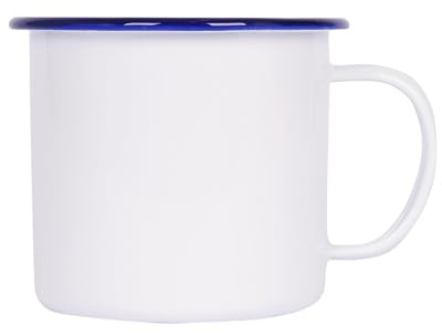 Argon Tableware 568ml White Enamel Mug with Blue Rim - Large 1 Pint Camping Cup, Metal Coffee Mug, Vintage Tin Cup for Outdoor Hiking, Campervan, Picnic, Tea Cocoa Hot Drinks