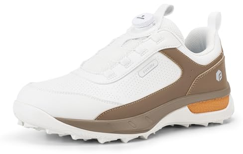 FitVille Mens Golf Shoes Wide Fit Spiked Trainers Water Resistant Casual Non Slip Sneakers for Golf Training