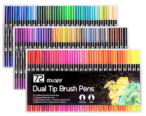 Laconile 72 Farben Pinselstifte mit zwei Spitzen, Filzstifte, Malstifte für Erwachsene und Kinder Malen Färben, Skizzieren, Zeichnen