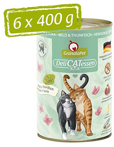 GranataPet Delicatessen Lot de 6 boîtes de Nourriture Humide pour Chats au gibier et au Thon sans céréales et sans Sucre ajoutés 6 x 400 g