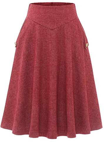 Bbonlinedress Jupe Femme Midi Hiver Grande Taille de Noël Elégante à Carreaux en Tartan Plaid Style Vintage A-Ligne Taille Haute au Moellet avec Poches Rouge 2XL