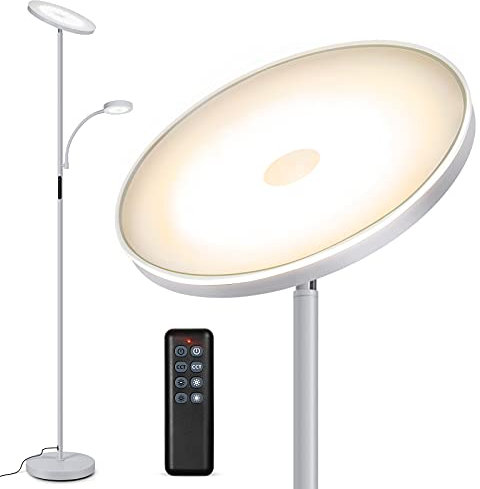 OUTON LED Floor Lamp with Reading Lamp, Mother/Father Parent & Child Uplighter and Spotlight Design Floor Lamp, Dimmable Standing Lamp, Remote Touch Control for Living Room Bedroom Office, Silver Grey