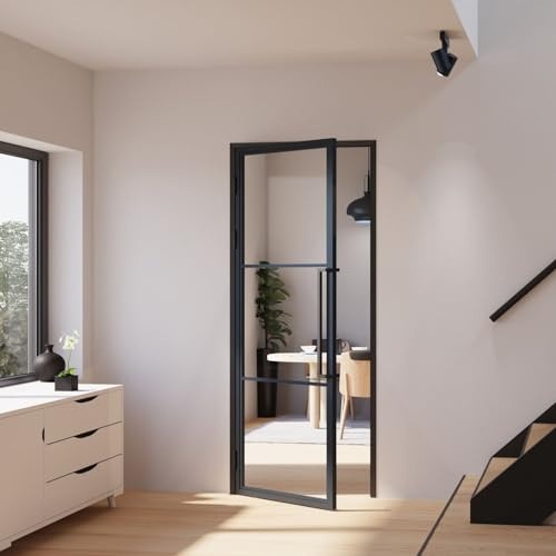 inova Glastür Komplettset mit Beschlag und Zarge 830x2115mm links Griffstange Zimmertür Lofttür Industrial Look