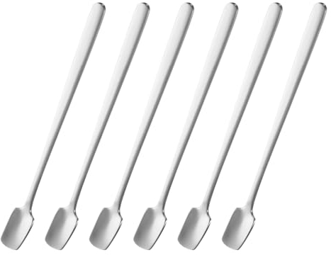 QUARKZMAN 6Pcs Cuillères à Espresso Carrées en Acier Inoxydable de 6,1 Pouces, Petites Cuillères à Café Carrées à Manche Long pour Remuer le Thé, le Café, les Desserts, Ton Argent