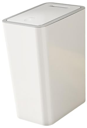 Qianly Müllcontainer, schmaler Mülleimer, rechteckiger Mülleimer, Presse-Typ, Papierkorb für den Eingangsbereich, Garagenzimmer, Toilette, Weiß 12l
