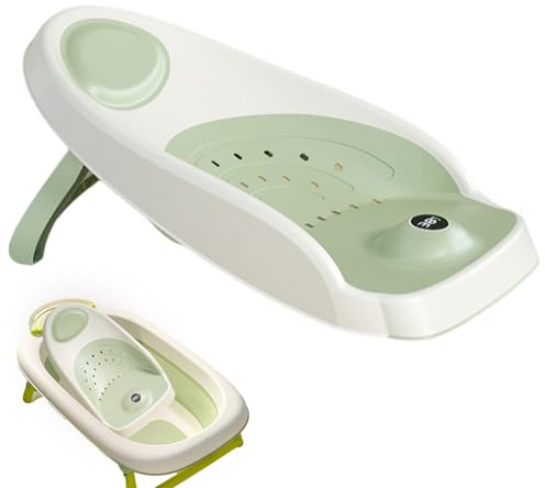 Baby Bath Seat Support - Baby Bath Seat, Baby Bath Bed Holder, Non-Slip Mat with Drainage Holes and Temperature Sensor