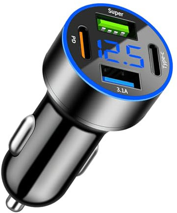 TNSLAND Accendisigari USB C a 4 porte, Adattatore Accendisigari Usb Caricatore Accendisigari, caricatore macchina con Voltmetro a LED, Doppio PD30W+QC3.0 per Tablet Android iOS Tutti gli Smartphone