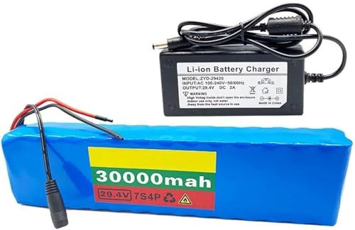 E-Bike Akku 24V 30Ah, 24V 29.4V 30Ah Fahrrad Lithium-Ionen Akku Wasserdichter PVC mit Ladegerät eingebauter BMS für 200W 350W 400W 500W Elektrofahrrad Motor XT60/T Plug 24V 30AH,T