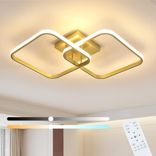 Mckalen Plafoniera LED Dimmerabile, 50W 5625LM Lampada da Soffitto con Telecomando 3000K-6500K, Moderna LED Plafoniera Quadrata in Alluminio per Soggiorno Cucina Camera da Letto Corridoio, Oro 64CM