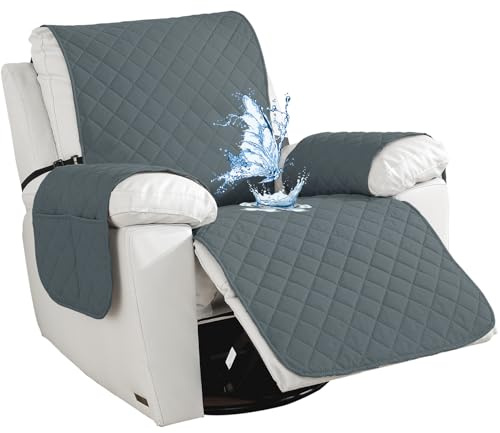 CYCMACO Impermeabile Copripoltrona 1 Posto, Copripoltrona Relax Reclinabile Universale, Antiscivolo Fodera Poltrona Con Tasche Laterali, Antimacchia, Antigraffio, Rimovibile, Grigio Scuro