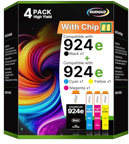 Druckerpatronen 924e 924 Multipack mit Chip Kompatibel für HP 924 Patronen für HP OfficeJet pro 8122e Patronen 8120e 8132e 8130e 8124e 8125e 8134e 8135e (924e Schwarz Cyan Gelb Magenta, 4er-Pack)