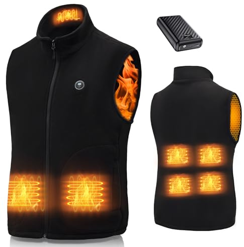 Gilet Chauffante Homme Femme avec Batterie 27000mAh 7.4V Polaire Gilet Chauffant Veste Électrique 3 Niveaux de Chaleur 13 Zones (FR/ES, Alpha/lettres, M, Taille normale, Taille normale, Hellschwarz)
