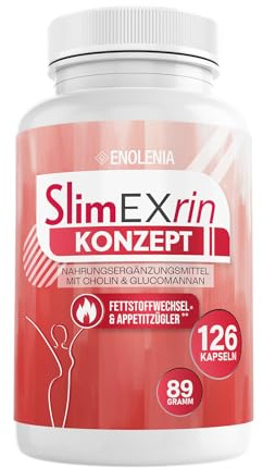 SlimEXrin® KONZEPT – Stoffwechsel & Appetitzügler – Hochdosiert mit Cholin und Glucomannan – Extrem, schnell & endlich – für Frauen und Männer – Nahrungsergänzungsmittel, 126 Kapseln