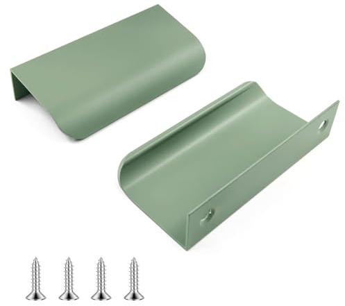 QZKJQDD 2 Pack Green Kitchen Cupboard Handles Finger Edge Pulls for Cabinets and Drawers, 80mm Wardrobe Door Handles Modern Aluminum, Matte Green