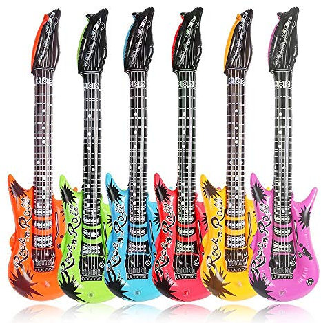 SHATCHI 1Pc Large 90cm Inflatable Guitar Toy for Kids - Blow Up Guitars Rock Star Musical Props Assorted Colors, Reusable for Birhday,Karaoke Hen Party