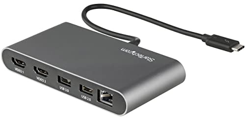 StarTech.com Thunderbolt 3 Mini Dock, TB3 Docking Station per 2 monitor HDMI 4K 60Hz, 2x USB-A (3.2/2.0), GbE, Mac/Windows (TB3DKM2HDL)